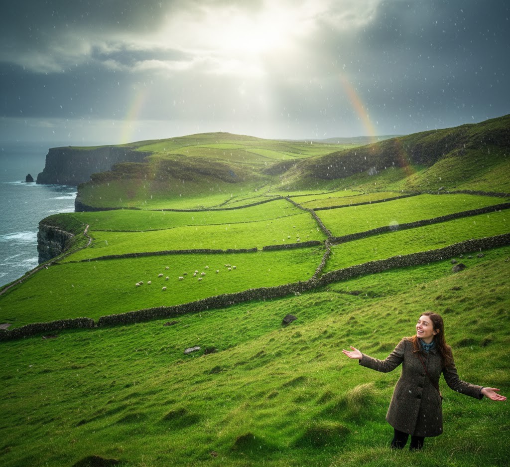 İrlanda’nın yemyeşil tepeleri, çayırları ve sisli doğasıyla ünlü manzarası
