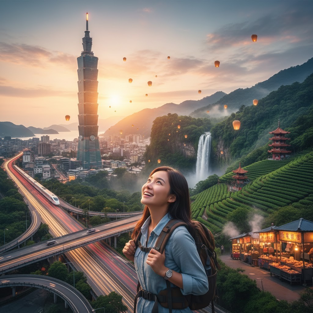 Tayvan’da tropikal doğa, dağlar ve modern şehirlerin bir arada görüldüğü Uzakdoğu manzarası